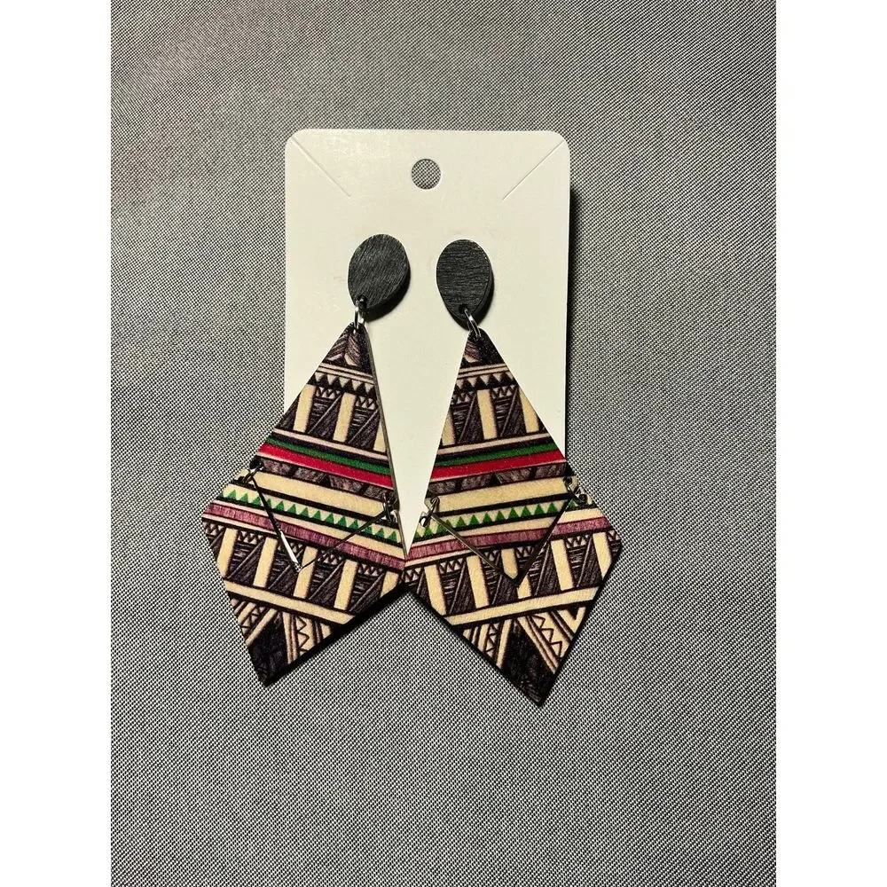 Large African‎ Print Wood Earrings